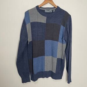 Oscar de la Renta Color Block Sweater Crew Neck Long Sleeve Blue M